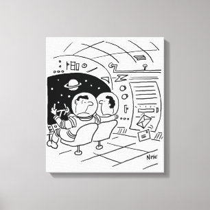 Black & White Cartoon Art of Spaceship Canvas Print