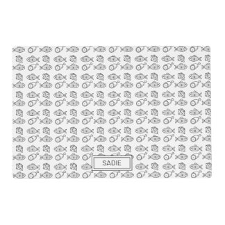 Black &amp; White Cartoon Fish, Meat &amp; Cheese Pattern Placemat