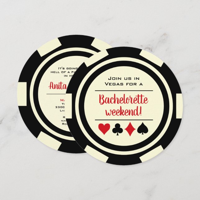 Black White Casino Poker Chip Bachelorette Party Invitation (Front/Back)