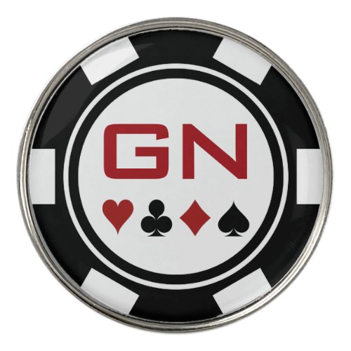 Black White Casino Poker Chip with Monogram Golf Ball Marker