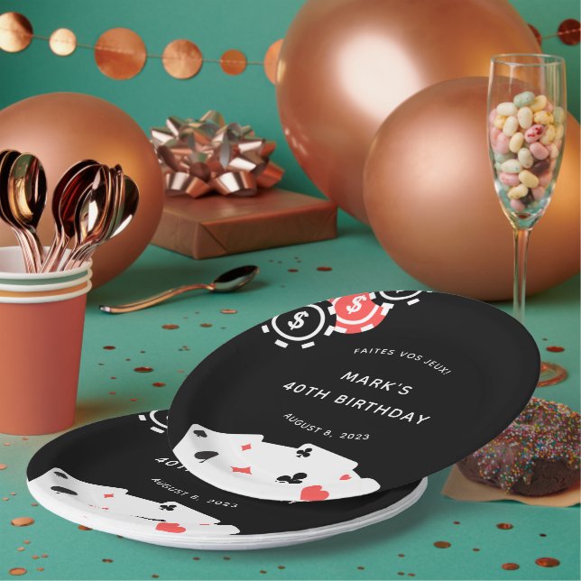 Black White Casino Themed 40th Birthday Party Paper Plates (Multi)