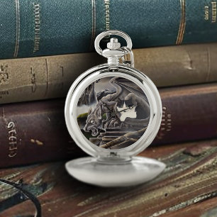 Black White Castle Gargoyle  Pocket Watch