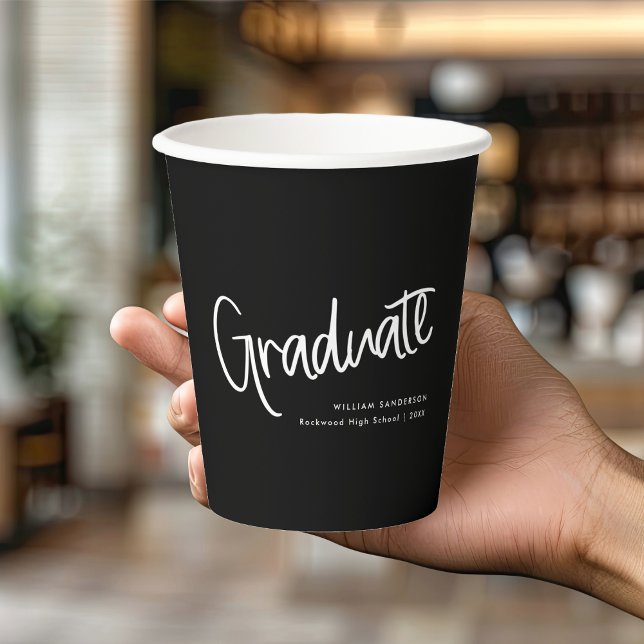 Black & White Casual Handwritten Script Graduation Paper Cups (Creator Uploaded)