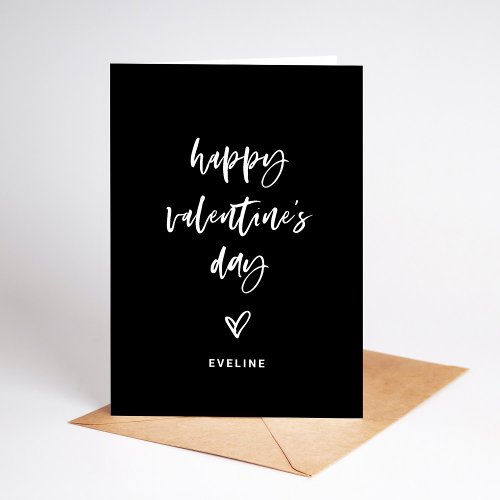 Black  White Casual Script and Heart Valentine Holiday Card