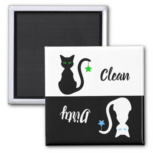 BlackWhite Cat Clean Dirty Dishwasher Magnet