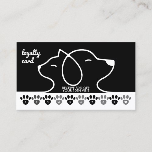Black White Cat Dog Pet Paws Discount Loyalty Business Card