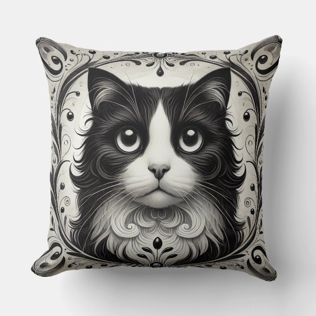 🐱 Black & White Cat ❄️ Elegant Pet Lover Throw Pillow (Front)