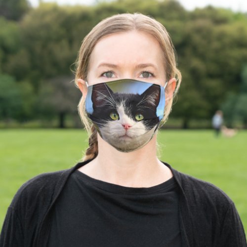 Black  White Cat Face Photo Face Mask