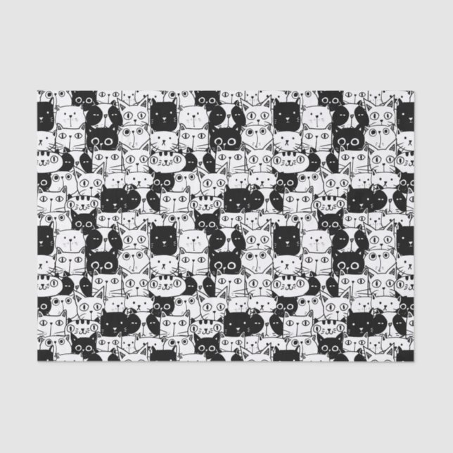 Black & White Cat Faces Pattern Birthday Party Tissue Paper (Front)