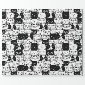 Black & White Cat Faces Pattern Birthday Party Wrapping Paper (Flat)