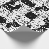 Black & White Cat Faces Pattern Birthday Party Wrapping Paper (Corner)