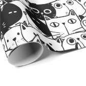Black & White Cat Faces Pattern Birthday Party Wrapping Paper (Roll Corner)
