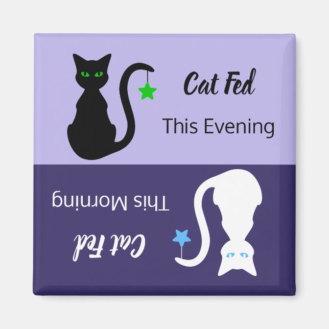 Black/White Cat Fed Reminder Magnet (Front)