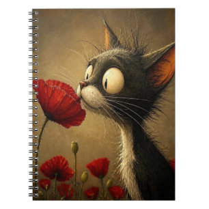 Black & White Cat Flower Floral Spiral Notebook