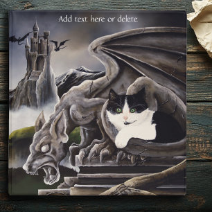 Black White Cat Gargoyle 3 Ring Binder