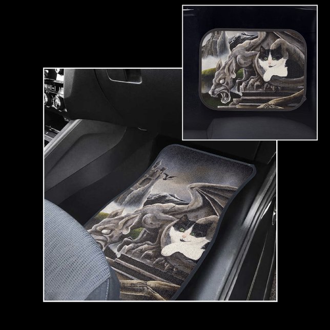 Black White Cat Gargoyle Car Floor Mat (Creator Uploaded)