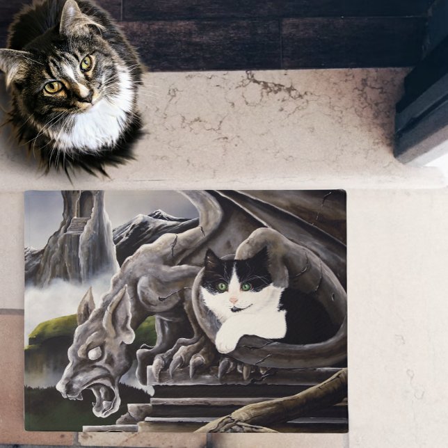 Black White Cat Gargoyle Doormat (Creator Uploaded)