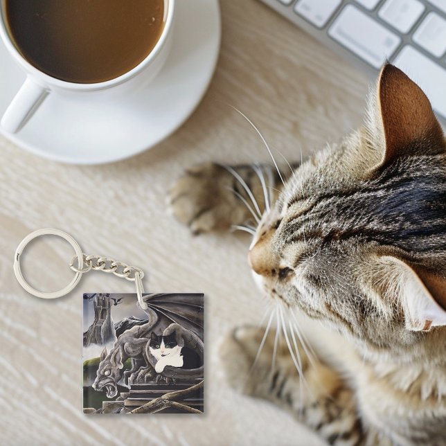 Black White Cat Gargoyle Keychain (Creator Uploaded)