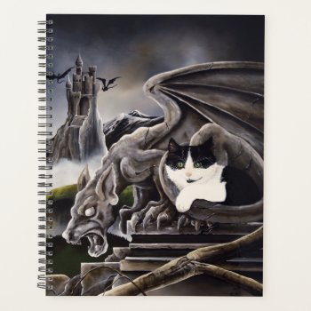Black White Cat Gargoyle Planner by tigressdragon at Zazzle