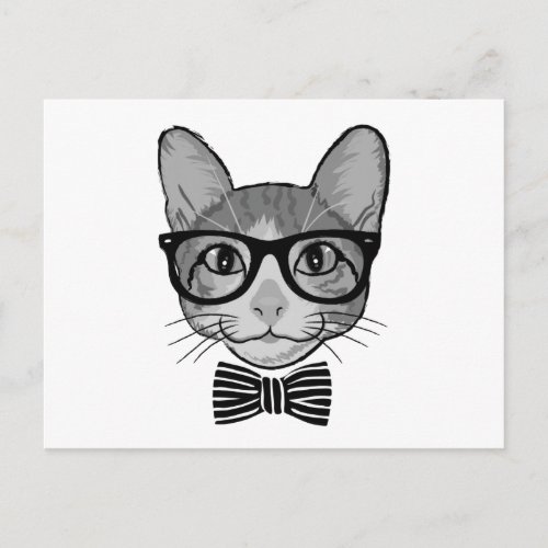 Black White Cat Hipster with Bow Tie Postcard