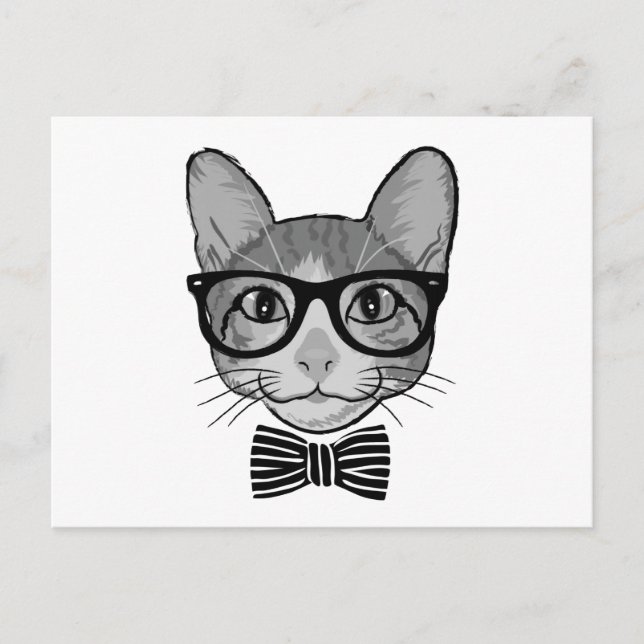 Black White Cat Hipster with Bow Tie Postcard (Front)