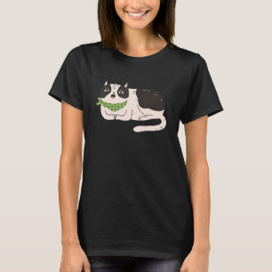 Black White Cat Illustration Meowing Cute Kitty T-Shirt