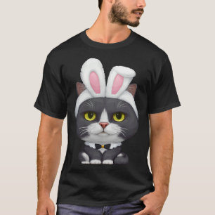 Black & White Cat in the Easter Bunny Costume T-Shirt