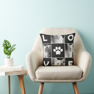 Black White Cat Love Photo Collage Throw Pillow