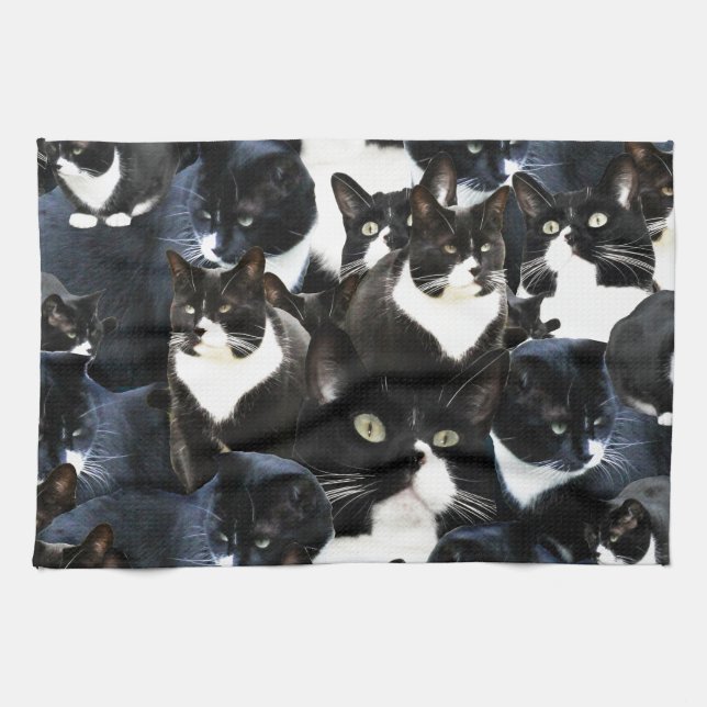 Black White Cat Madness Towel (Horizontal)
