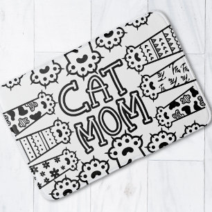 Black & White Cat Mom Paw Print Design Bath Mat
