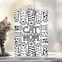 Black & White Cat Mom Paw Print Design