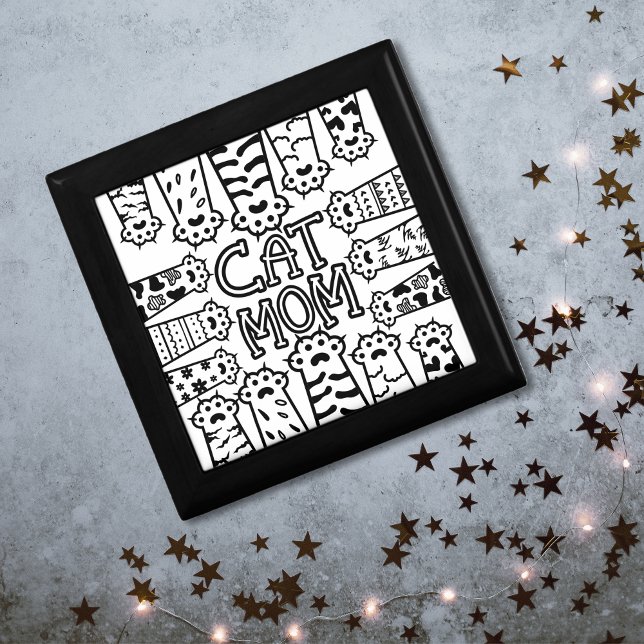 Black & White Cat Mom Paw Print Design Gift Box (Creator Uploaded)