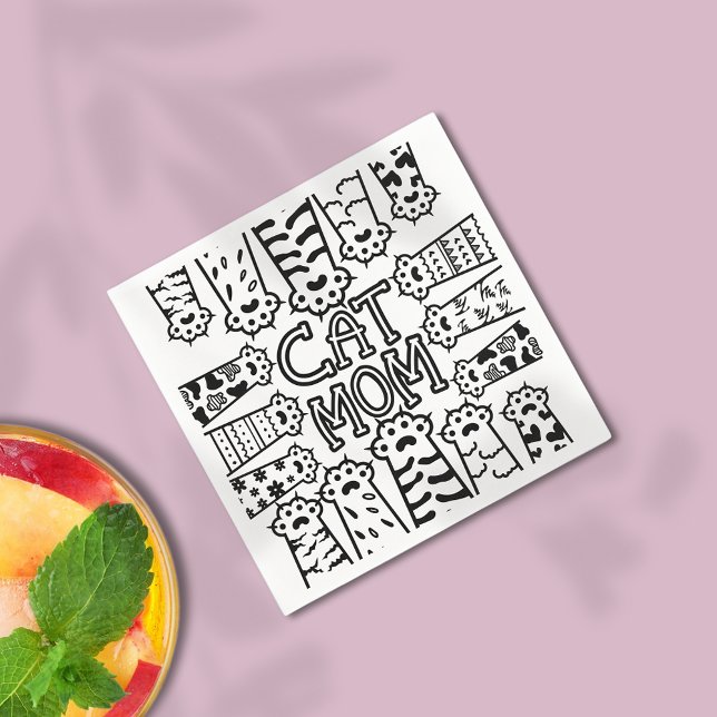 Black & White Cat Mom Paw Print Design Napkins (Creator Uploaded)