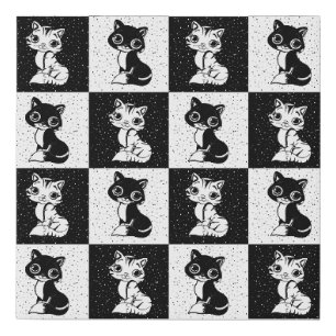 Black White Cat Monogram Block Print