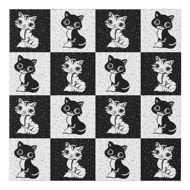 Black White  Cat Monogram Block Print (Front)