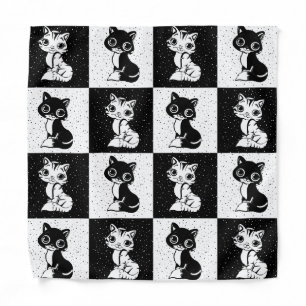 Black White  Cat Monogram Block Print Bandana