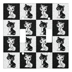 Black White Cat Monogram Block Print Light Switch Cover