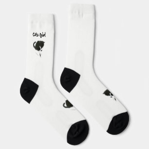 Black White Cat Pet Art, Personalised Socks