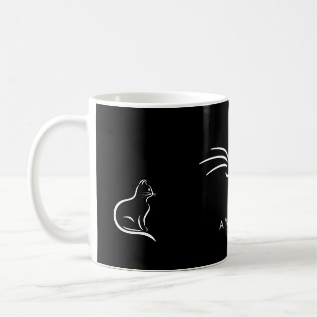 Black White Cat Simple Minimalist Personalize Coffee Mug (Left)