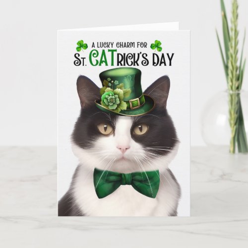 Black White Cat St CATricks Day Lucky Charm Holiday Card