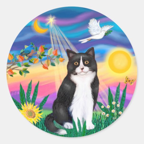 Black  White Cat _ Twilight Classic Round Sticker