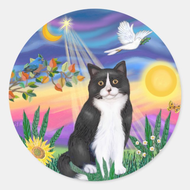 Black & White Cat - Twilight Classic Round Sticker (Front)