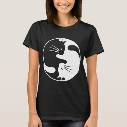 Black White Cat Yin and Yang T_shirt for Women and