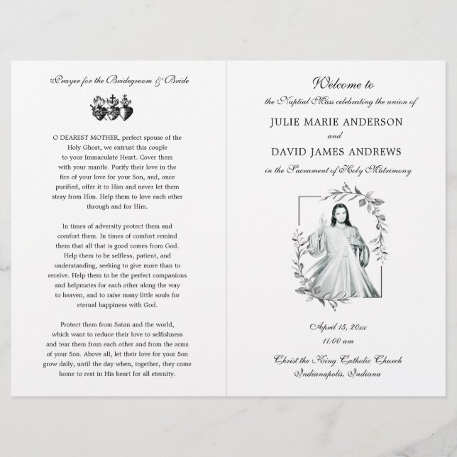 Black & White Catholic Latin Mass Wedding Program (Front)