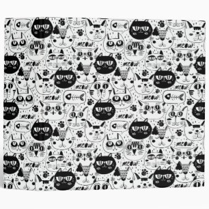 Black white cats faces pattern 3 ring binder