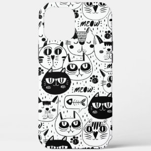 Black white cats faces pattern (all phones) iPhone 12 pro max case