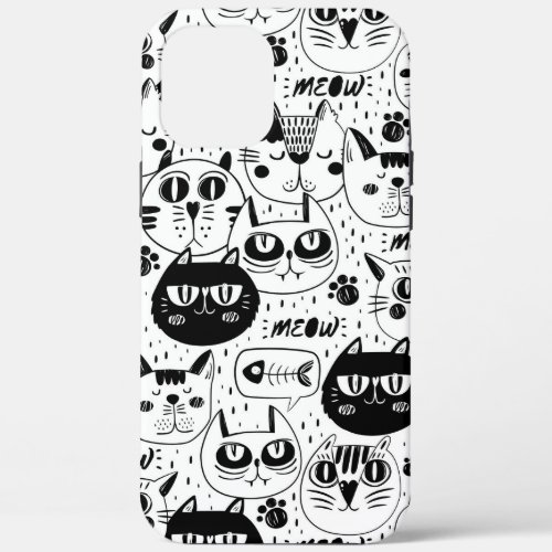 Black white cats faces pattern all phones iPhone 12 pro max case