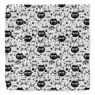 Black white cats faces pattern bandana