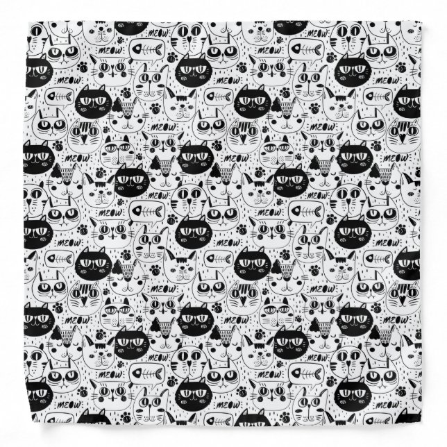 Black white cats faces pattern bandana (Front)