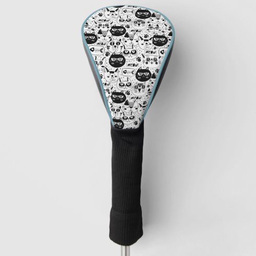 Black white cats faces pattern golf head cover
